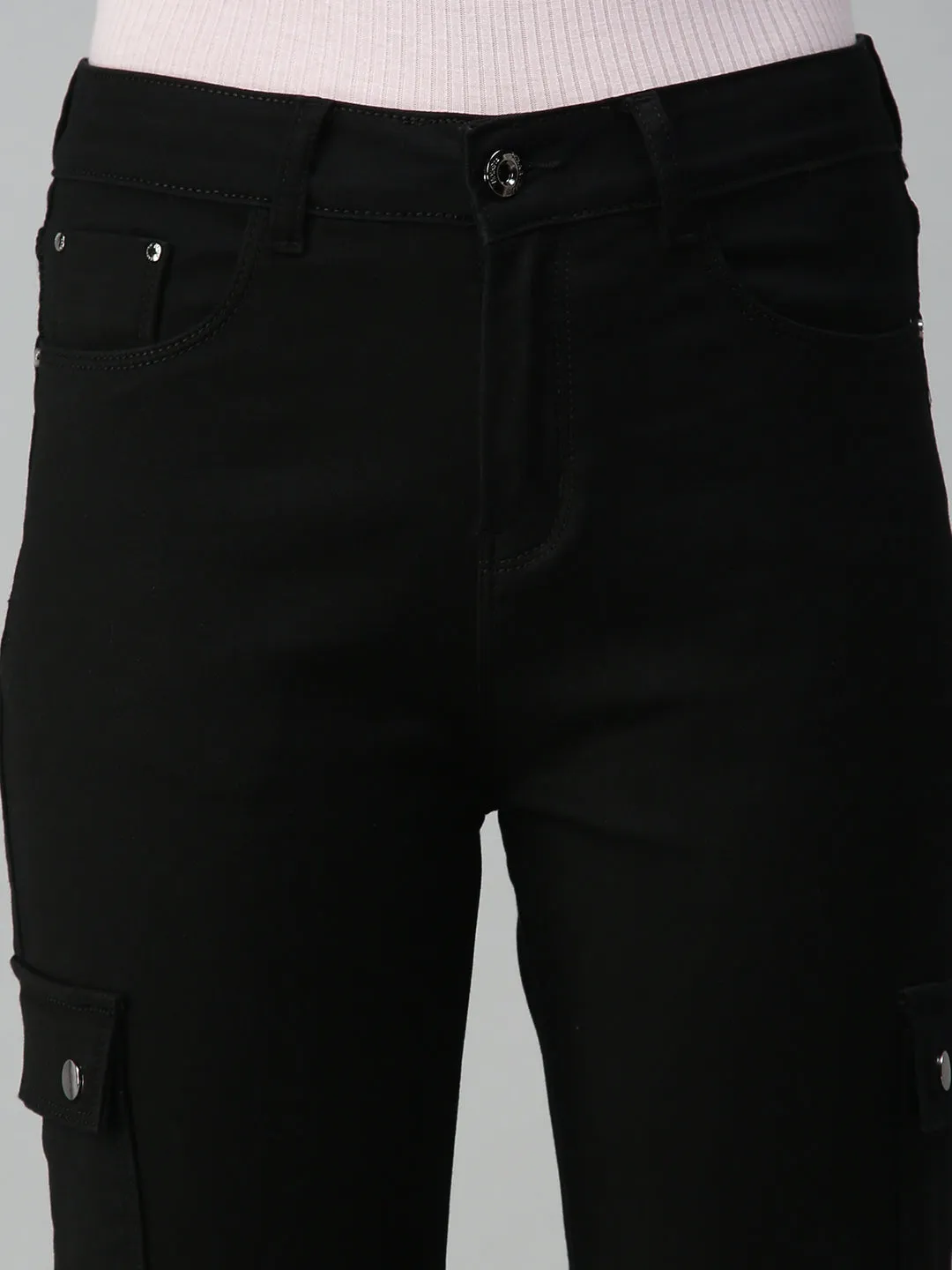 Women Black Jean Straight Fit High-Rise Stretchable Jeans