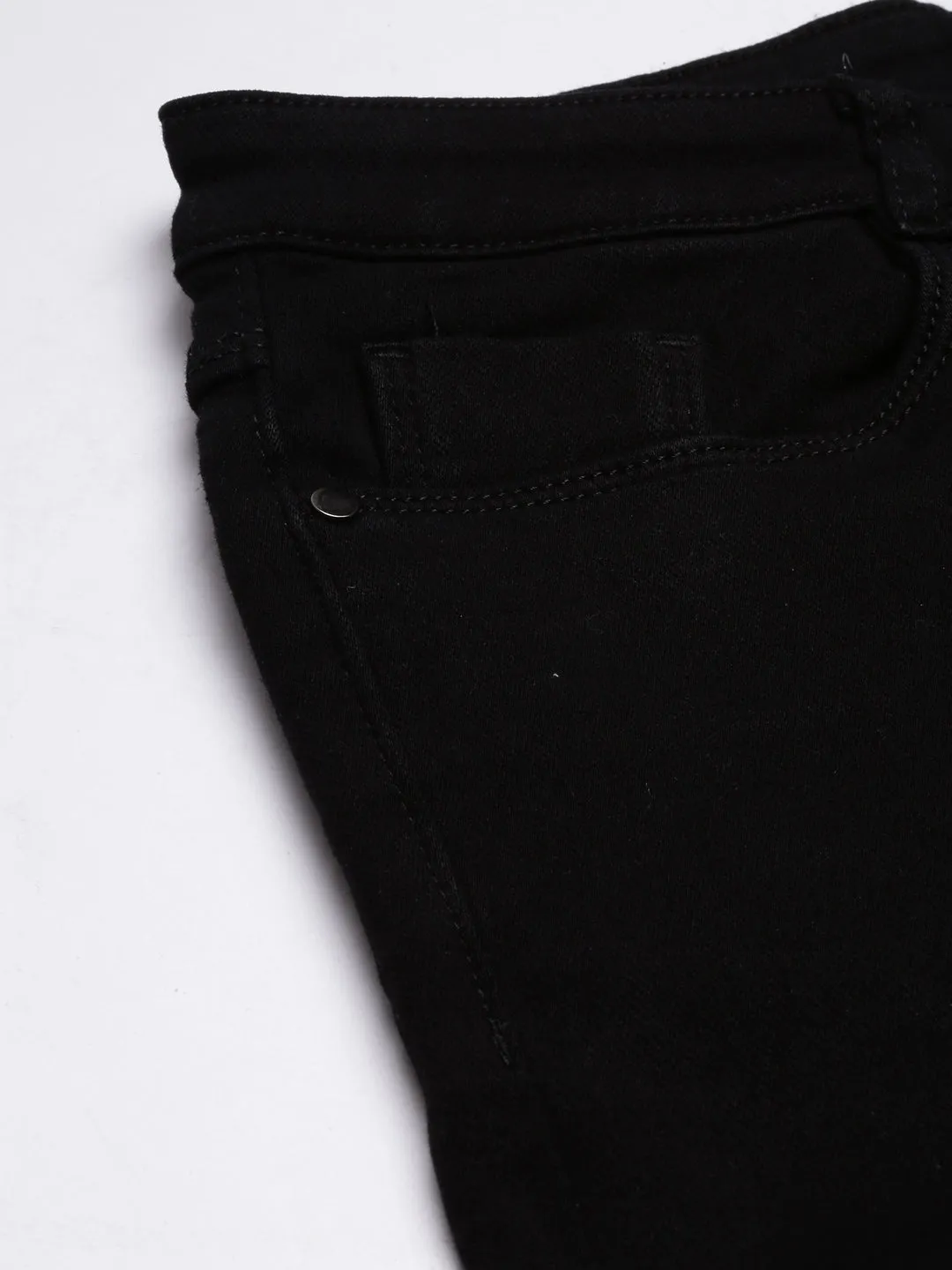Women Black Jean Straight Fit Mid-Rise Cropped Stretchable Jeans