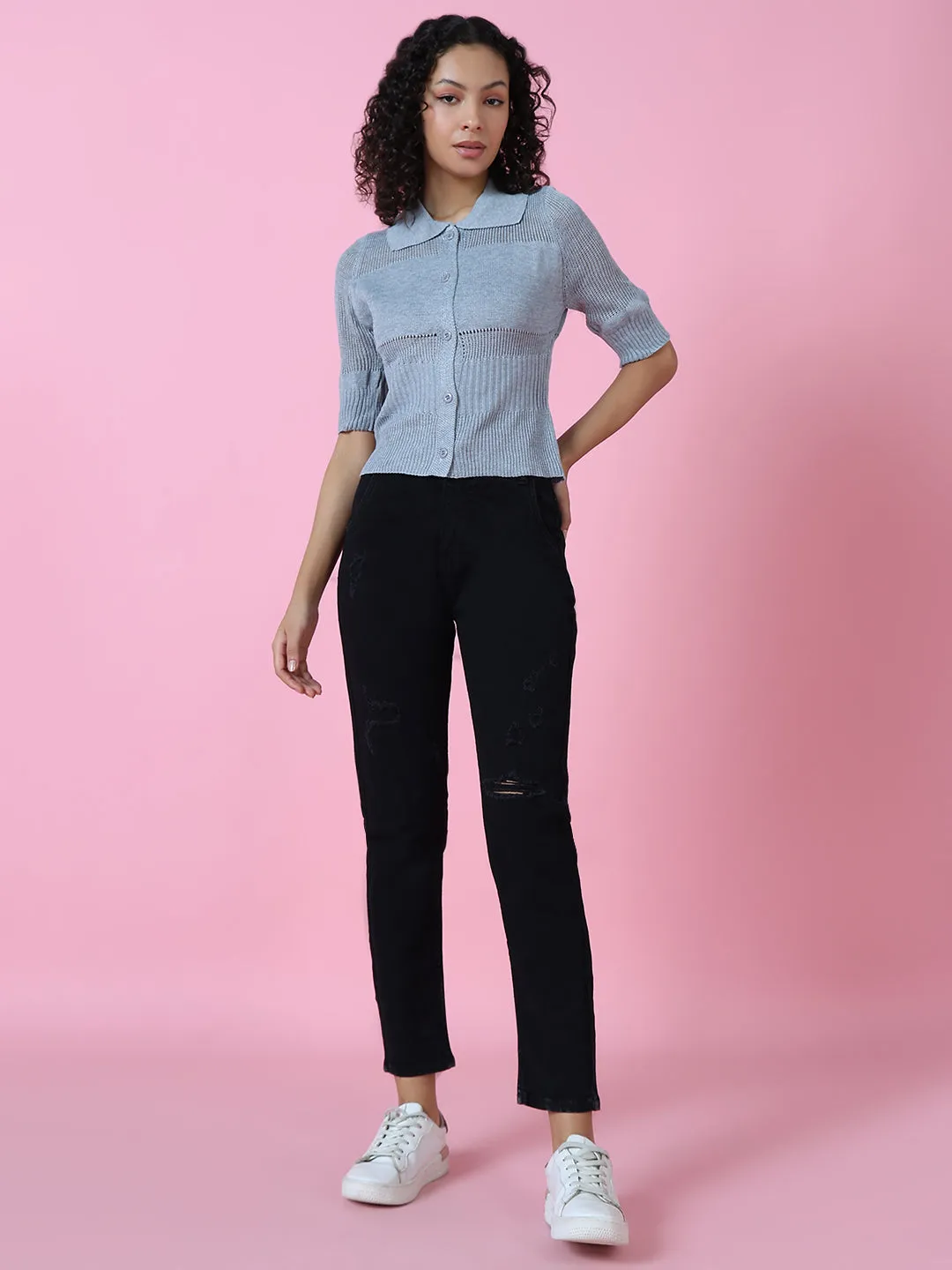 Women Black Mom Fit Stretchable Denim Jeans