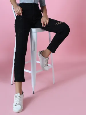 Women Black Mom Fit Stretchable Denim Jeans