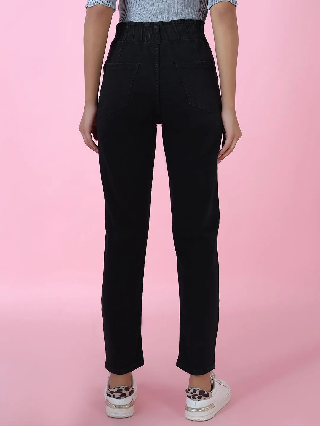Women Black Mom Fit Stretchable Denim Jeans