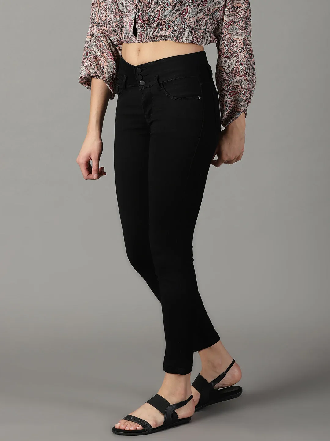 Women Black Slim Fit High-Rise Acid Wash Stretchable Cotton Jeans