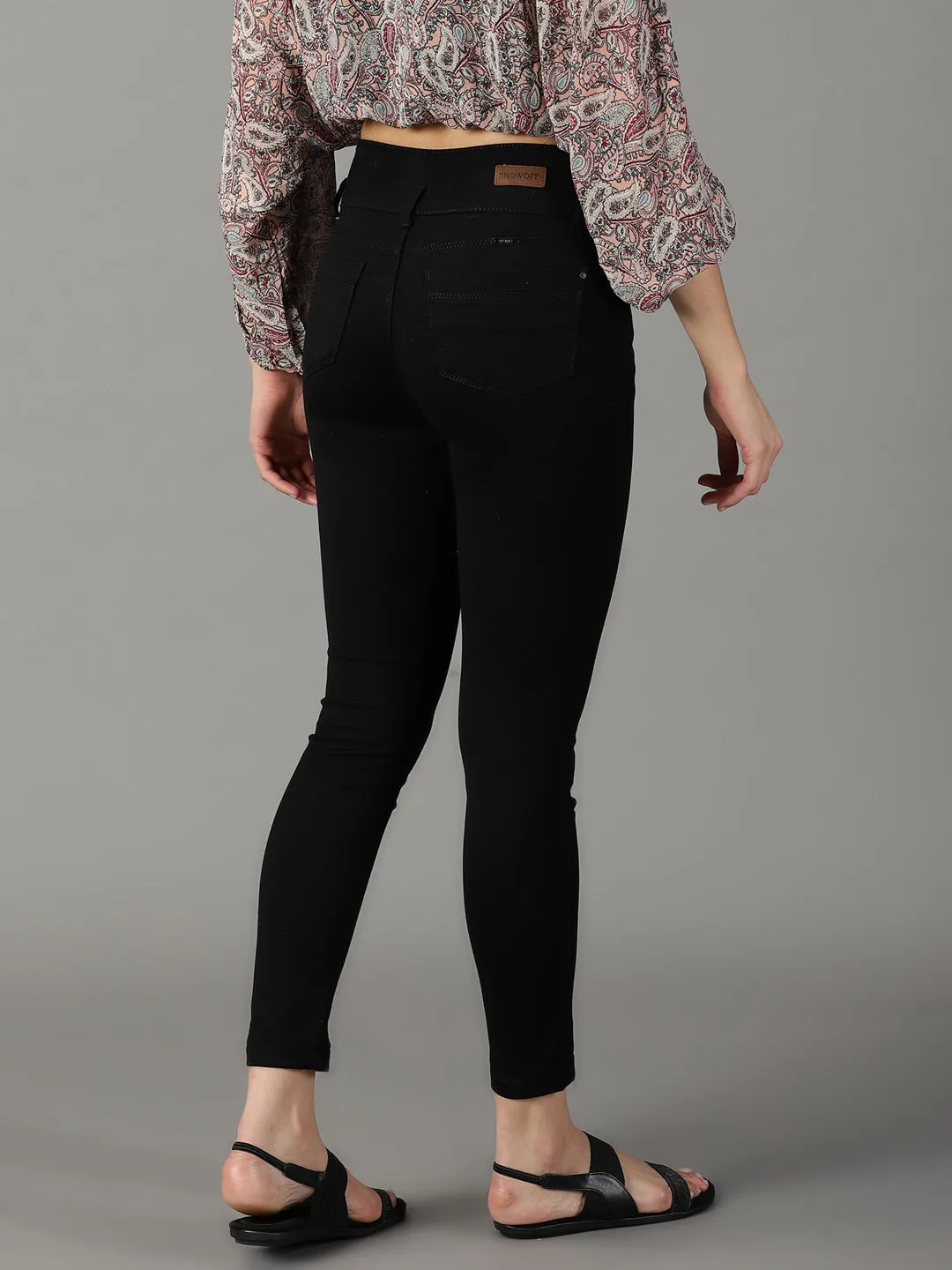 Women Black Slim Fit High-Rise Acid Wash Stretchable Cotton Jeans