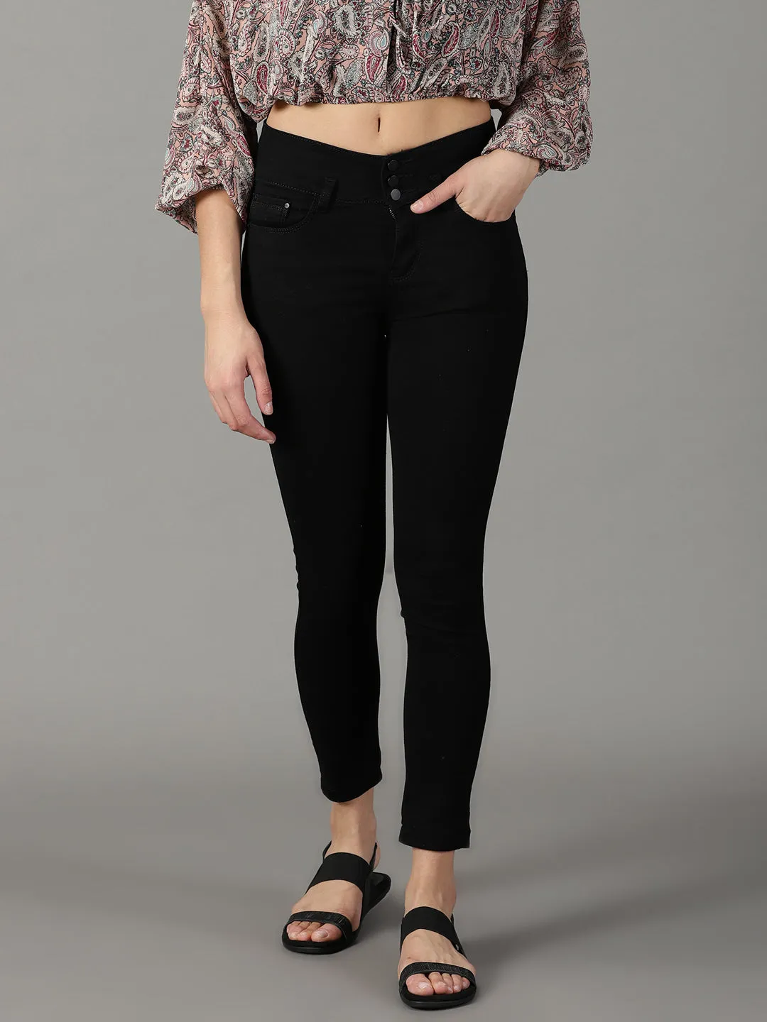 Women Black Slim Fit High-Rise Acid Wash Stretchable Cotton Jeans