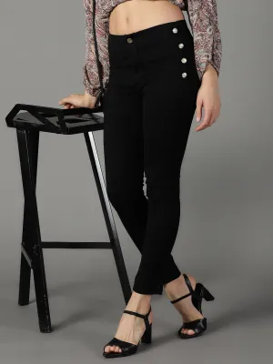 Women Black Slim Fit High-Rise Slash Knee Acid Wash Stretchable Cotton Jeans