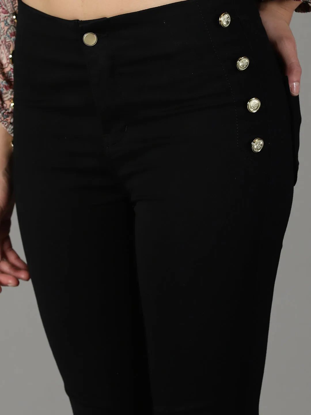 Women Black Slim Fit High-Rise Slash Knee Acid Wash Stretchable Cotton Jeans