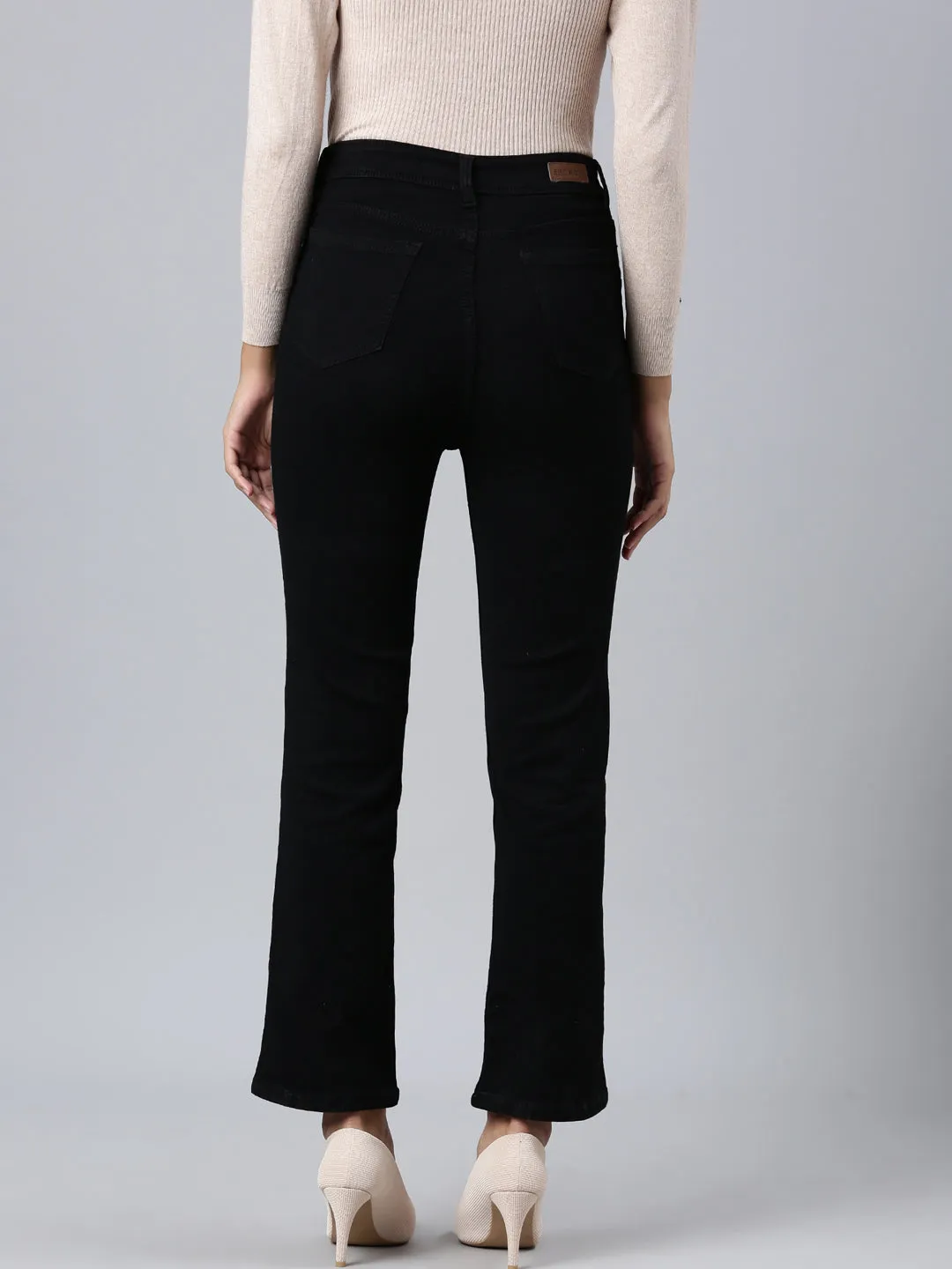 Women Black Straight Fit Acid Wash Stretchable Denim Jeans