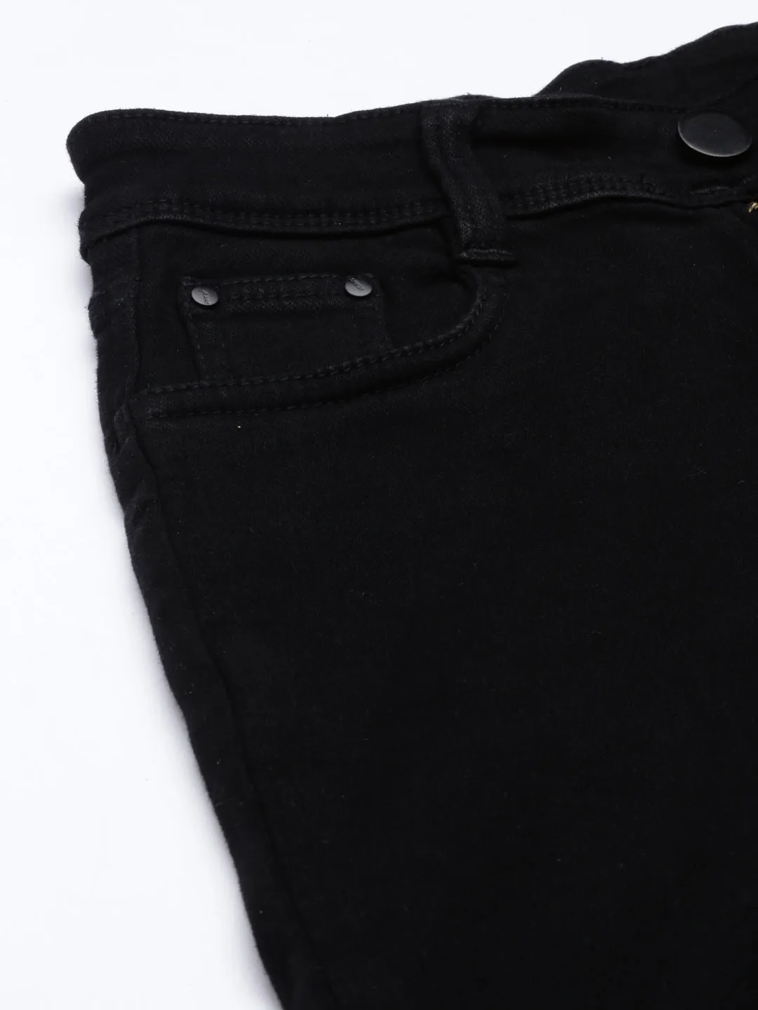 Women Black Straight Fit Acid Wash Stretchable Denim Jeans