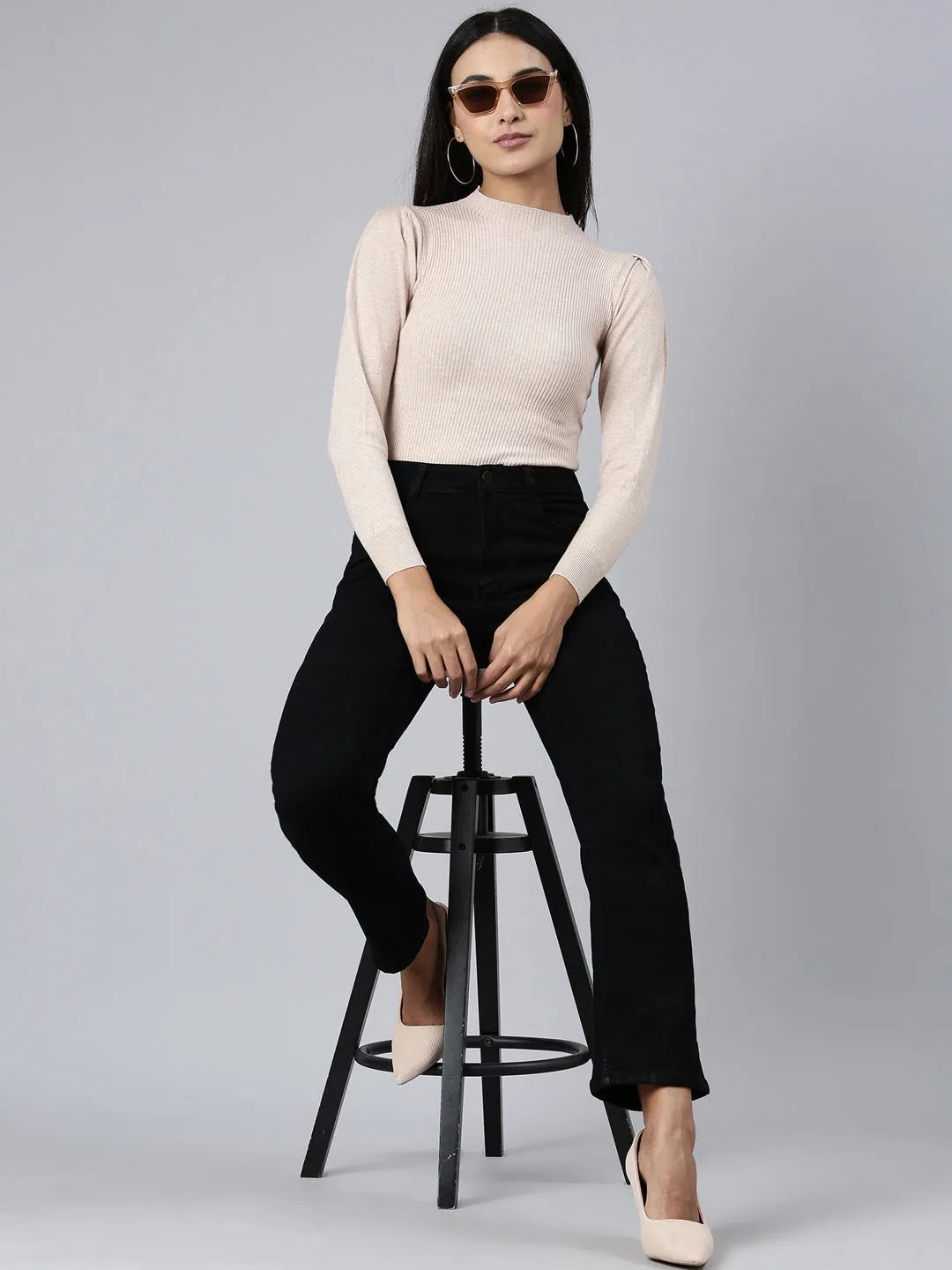 Women Black Straight Fit Acid Wash Stretchable Denim Jeans