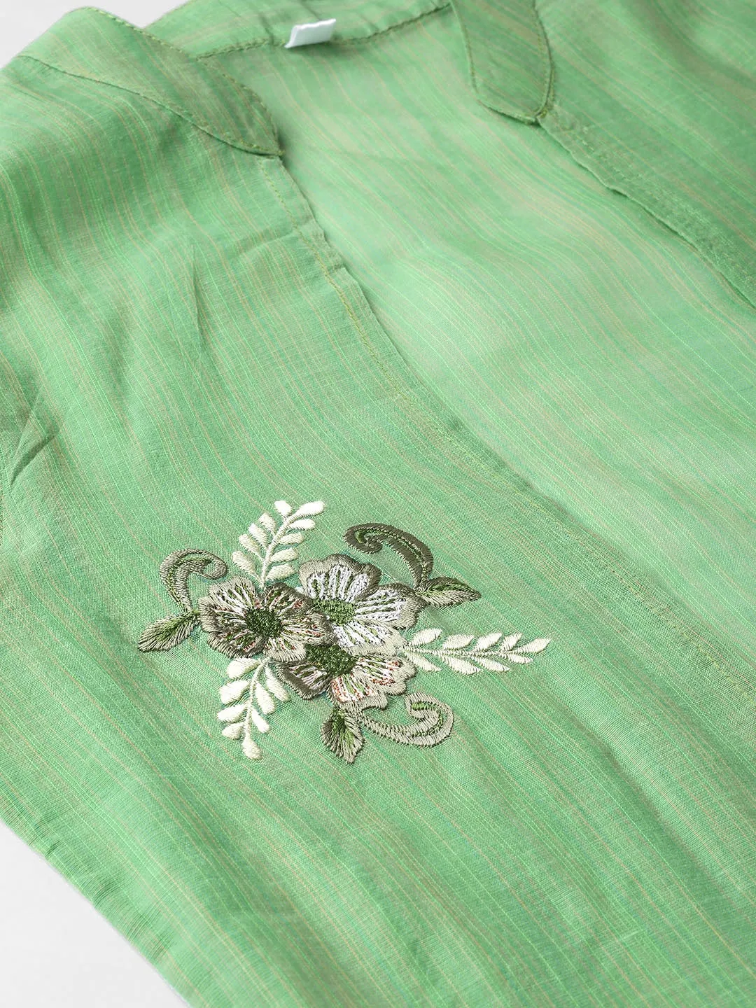 Women Green & Brown Straight Kurta