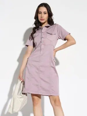 Women Solid Purple Shirt Dress