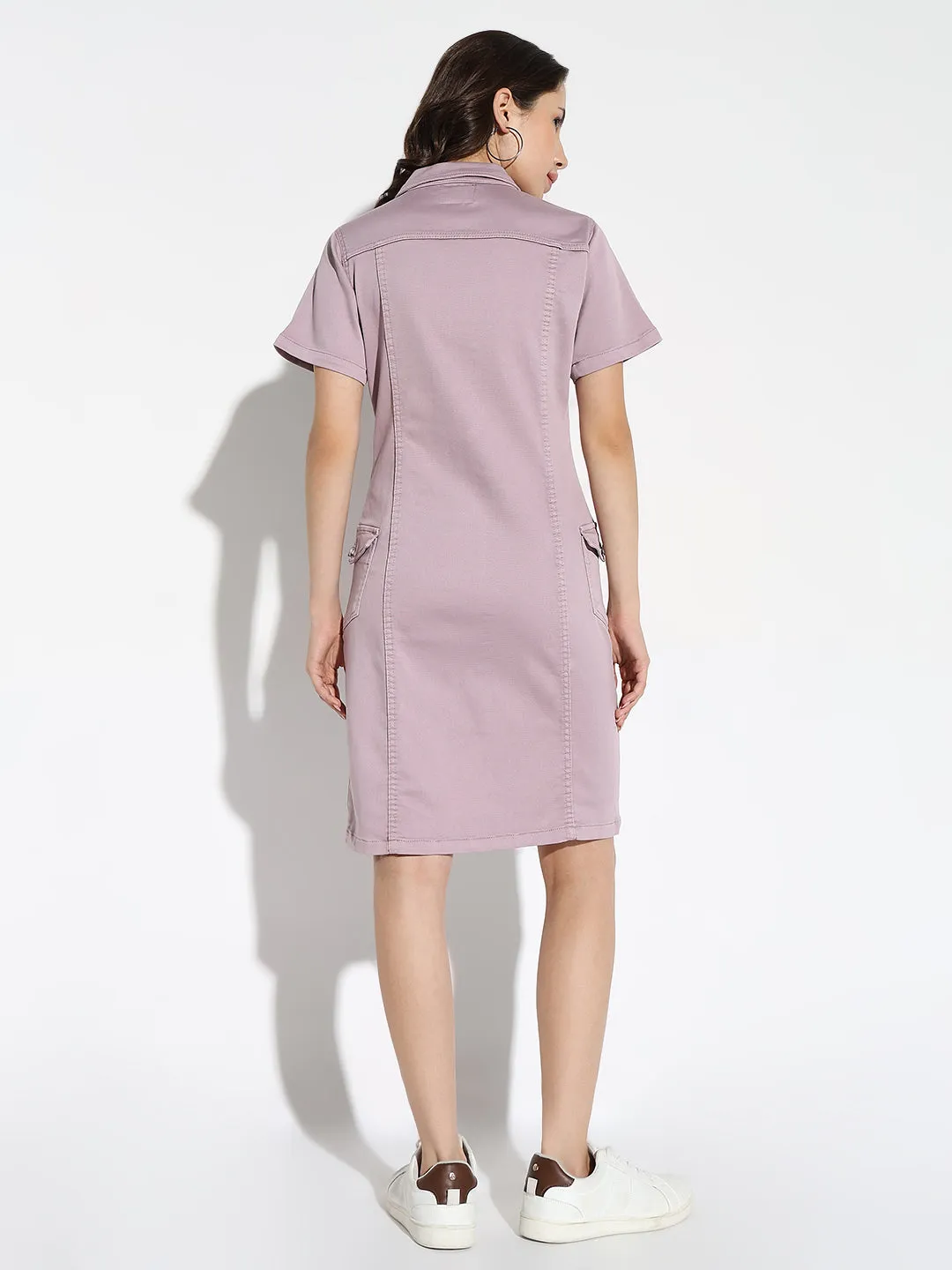 Women Solid Purple Shirt Dress