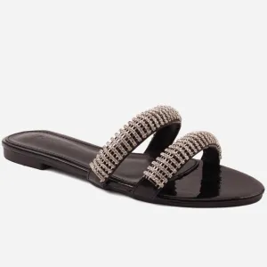 Women" GRACIE" Chunky Diamante Cross Straps Slippers