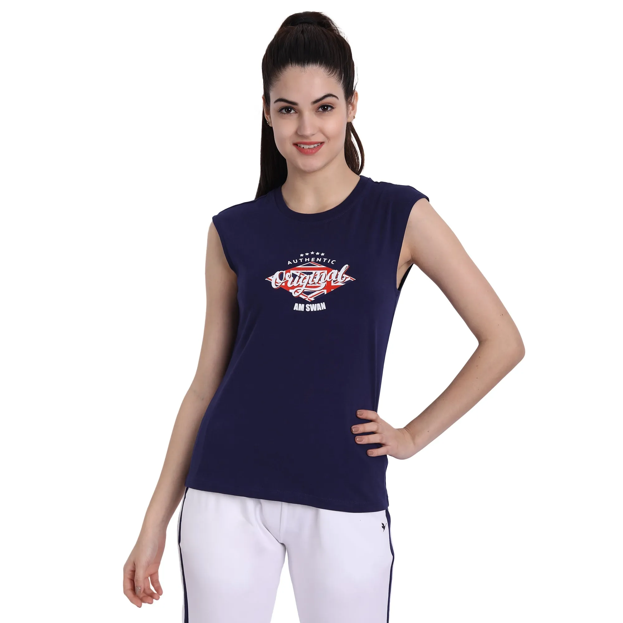 Women'S Premium  Cotton Lycra Smart Fit Sleeveless Printed T-Shirts