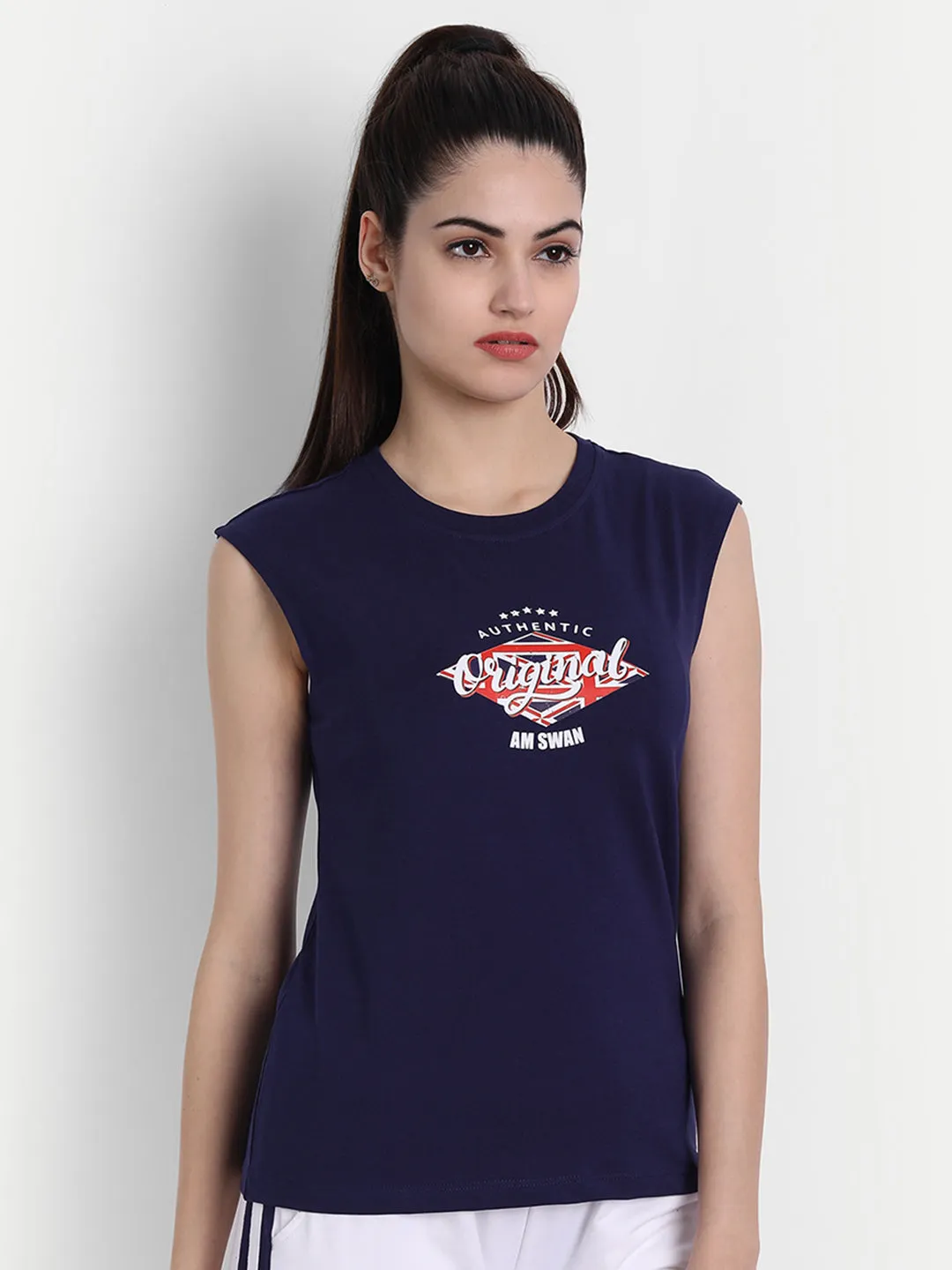 Women'S Premium  Cotton Lycra Smart Fit Sleeveless Printed T-Shirts