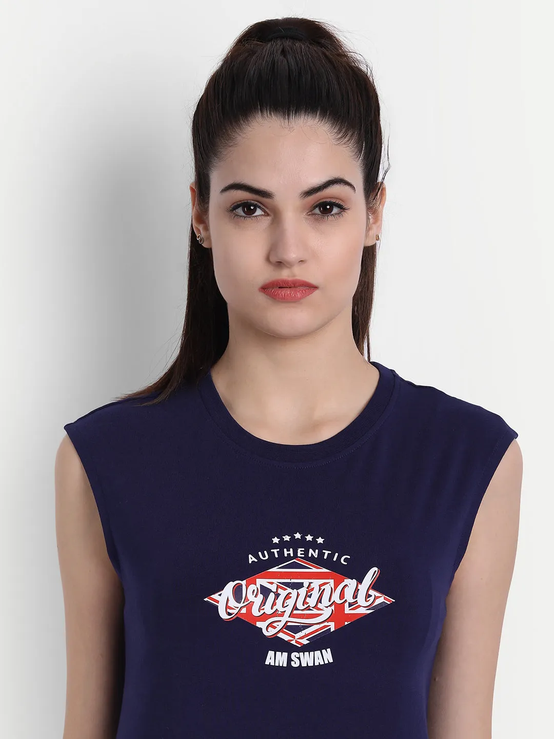 Women'S Premium  Cotton Lycra Smart Fit Sleeveless Printed T-Shirts